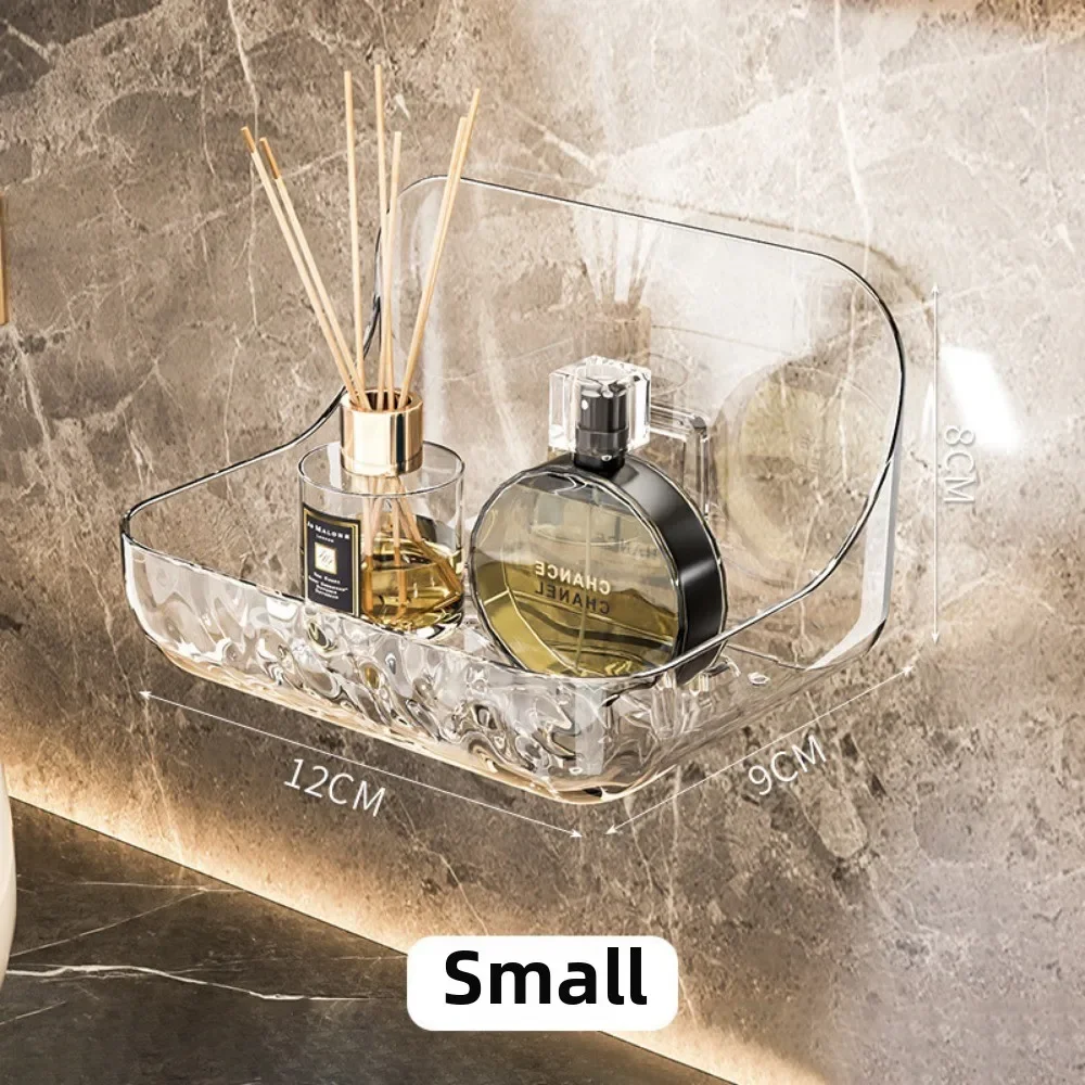 Prateleira de banheiro acrílica sem broca, organizador de parede para shampoo, economia de espaço, armazenamento de banheiro, prateleira de canto