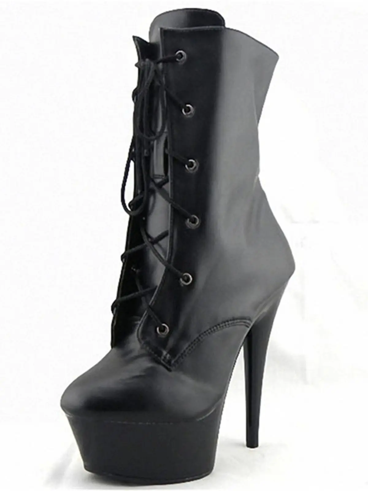 

15CM Chunky Heels Lace Up Thigh High Boots Women Black Patent Leather Platform Stiletto With Side Zip Fetish Nightclub