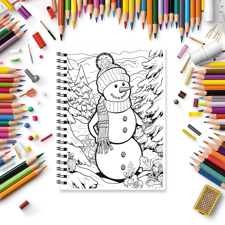Happy Snowman Adult Coloring Book - 8.3x 11.2 Inch 32 Page Coloring Book - Helps Reduce Stress and Ease Emotions
