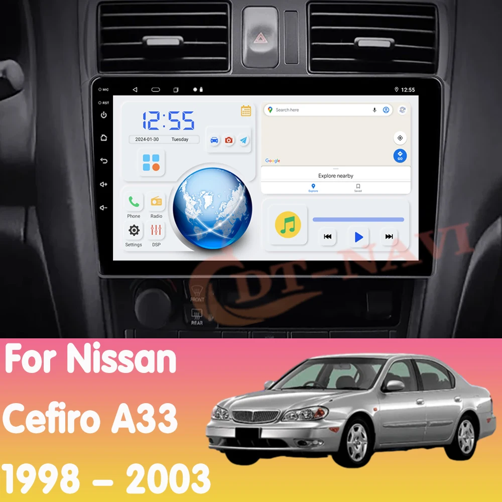 Android 14 Car Radio For Nissan Cefiro A33 1998 - 2003 Multimidia Video Player Navigation Carplay 4G Head Unit NO 2Din DVD WIFI