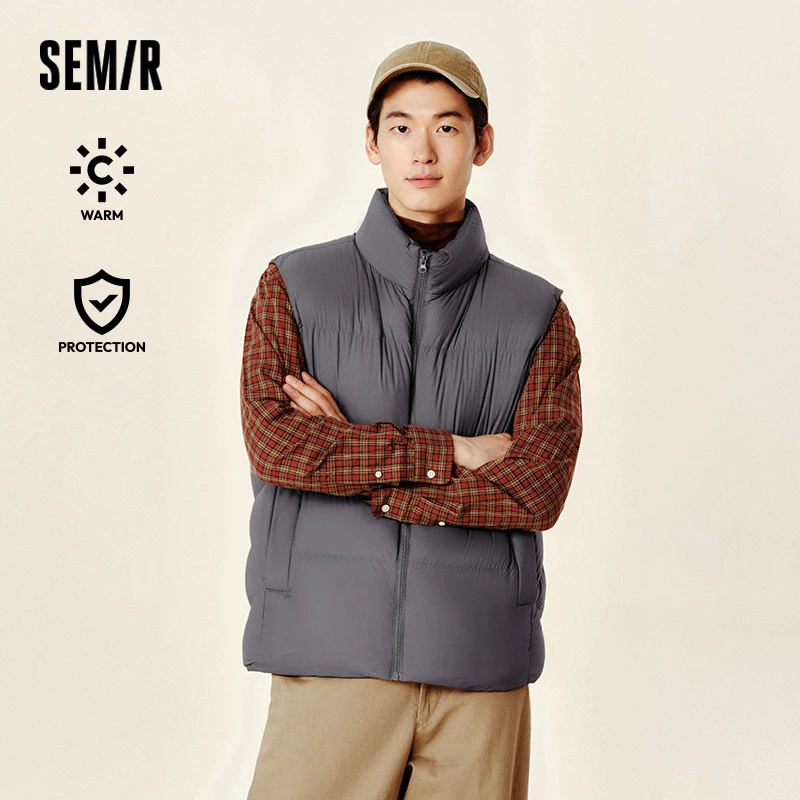 Semir Down Vest Men 2024 Winter New Thermal Three-Proof Coat Solid Color Puffer Vest Versatile Vest