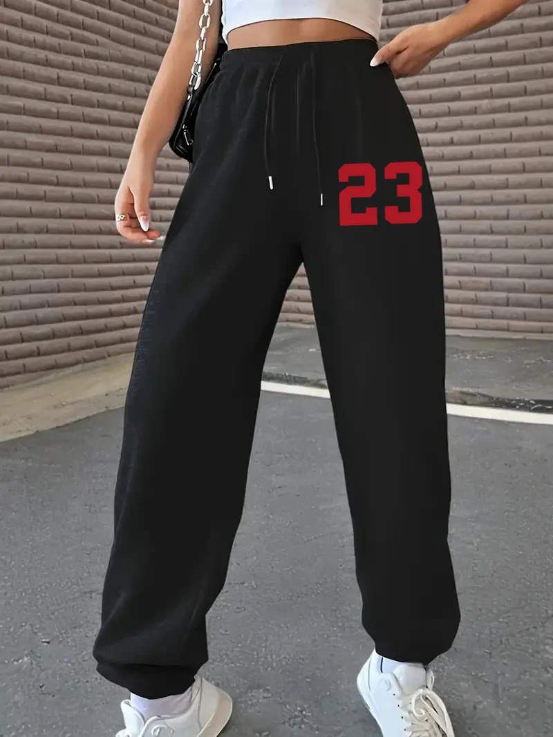 

23 letter print 3 piece combination casual sports pants, women draw rope elastic waist jogging pants comfortable women