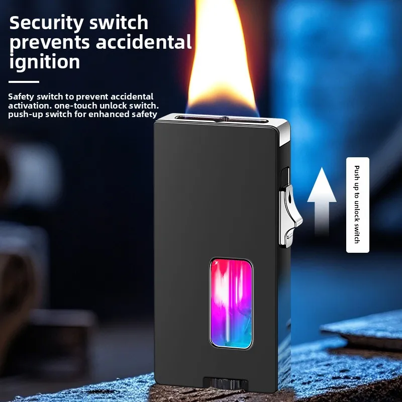 New 7-hole Ultra Wide Flame Gravity Sensing Lighter with Transparent Gas Window Creative Butane Lighter Cigarette Accessories