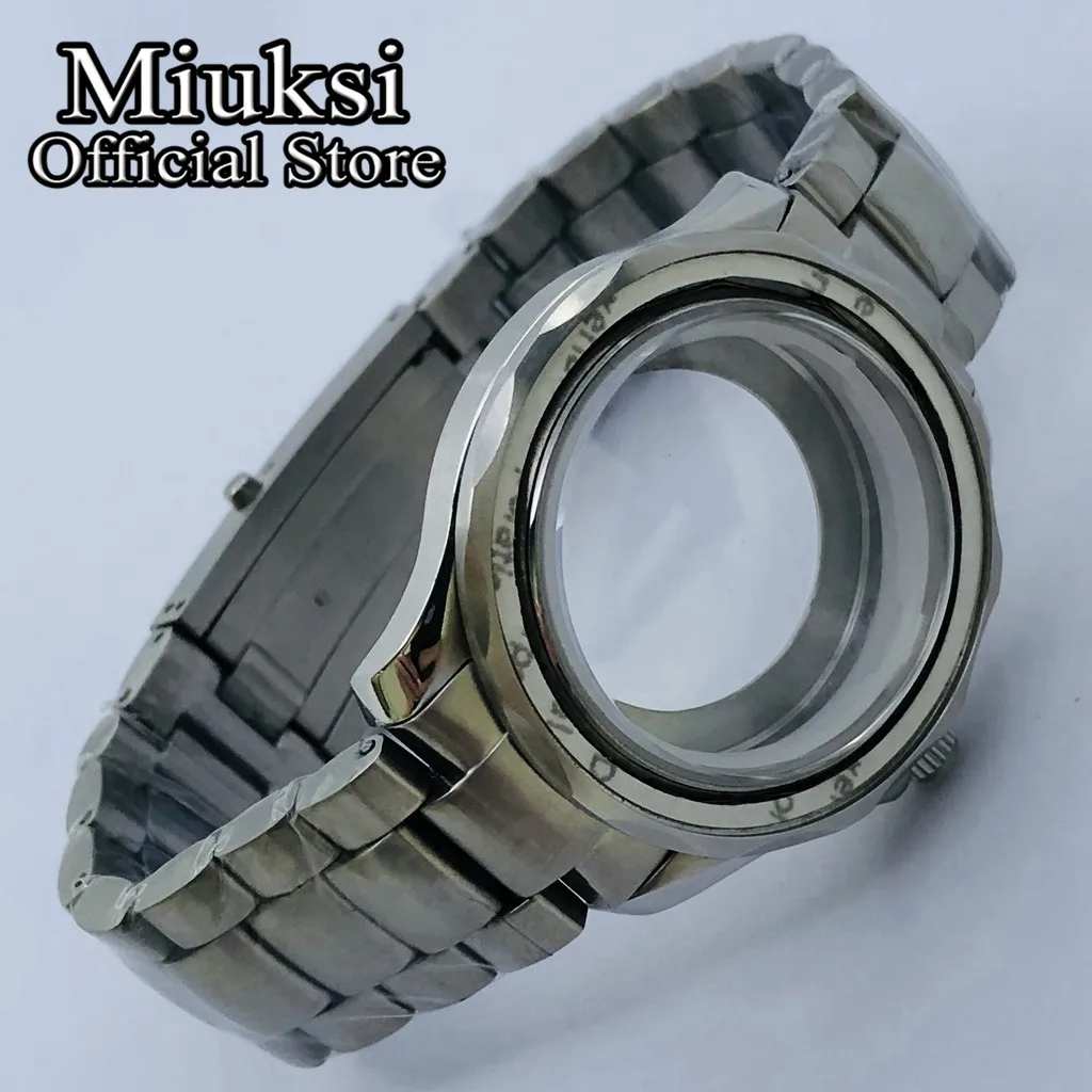 Miuksi 41mm silver sterile watch case sapphire glass fit NH35 NH36 ETA2836 Mingzhu DG2813 3804 Miyota8205 8215 821A movement