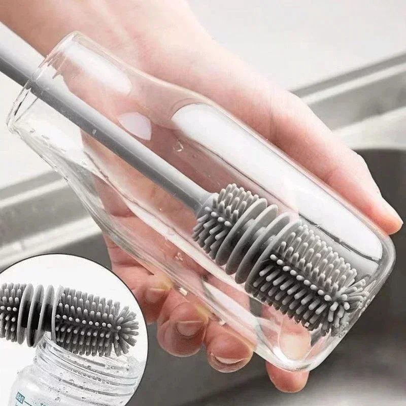 Silicone Cup Brush Milk Bottle Glass Cleaner Kitchen Cleaning Tool Long Handle Wineglass Bottle Glass Cup Clean Brush