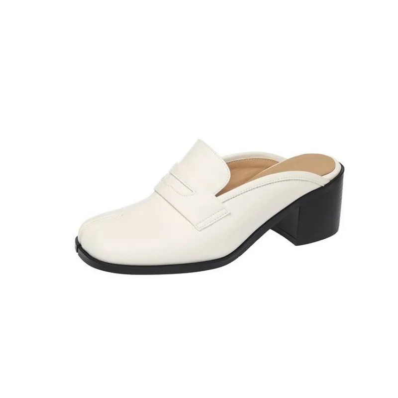 

Женские тапочки-слипоны на толстом каблуке, обувь для прогулок, модный тренд, легкие, простые и элегантные, в ретро-стиле.