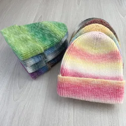 New Knitted Hat Gradient Color Tie Dyed Knitted Hat Women's Trendy Woolen Hat  Autumn and Winter Warm Couple Hat Hats for Men