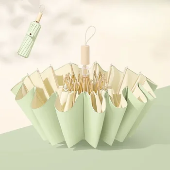 우수한 감각 16 Bone Plus 방풍 자외선 차단, 자외선 차단, 여성 접이식 태양 및 비 이중 목적 우산 