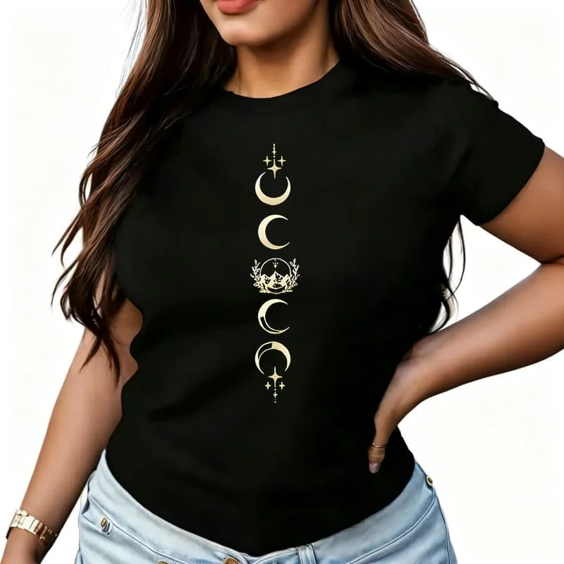 Golden Moon Ball Women's T-Shirt 100% Cotton Funny Graphic Short Sleeve Tee Novelty Shirt Casual Crew Neck Top S-5Xl