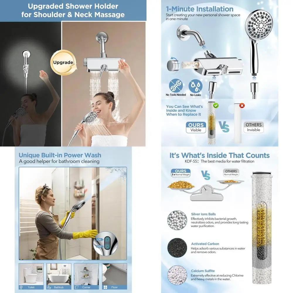 

Dual Function Shower Head: High-Pressure Massage & Power Wash Handheld Combo in Chrome