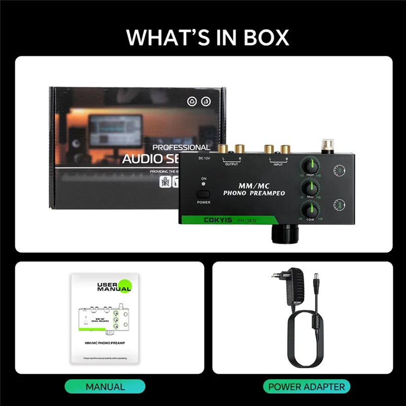 

Оптимальный картриджный усилитель COKYIS, поддержка 3-х частотной регулировки, 5-контактный стереоаудиоинтерфейс XLR для проигрывателей рекордов Mm/MC, ЕС