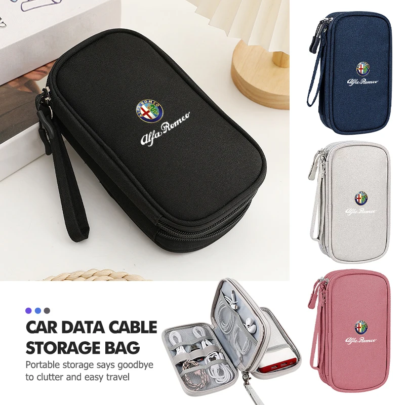 Logotipo del coche Cable de datos portátil bolsa de almacenamiento impermeable accesorios para Alfa Romeo 159 Giulietta Giulia 147 Mito 156 159 166 GT