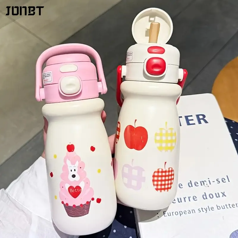 

Cute Children Thermos Cup For Girls Boys 316 Stainless Portable Double Drinking Straw Cup For School Outdoor Vacuum Insulation