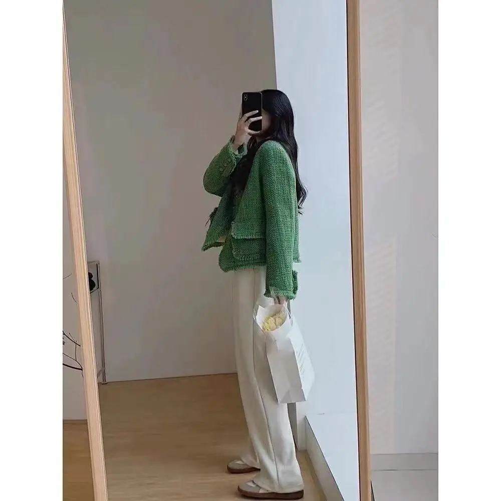 2024 Spring Autumn New Women\'s Unique Suit Green Fragrant Short Coat Tassel Wool Blazers Female