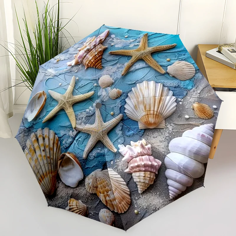 

Складной зонт в виде дельфина в виде ракушки океана, модный дизайн с автоматическим открытием, 8, железные ребра, пластиковая ручка, складной солнцезащитный козырек, Perfec, Рождественский подарок