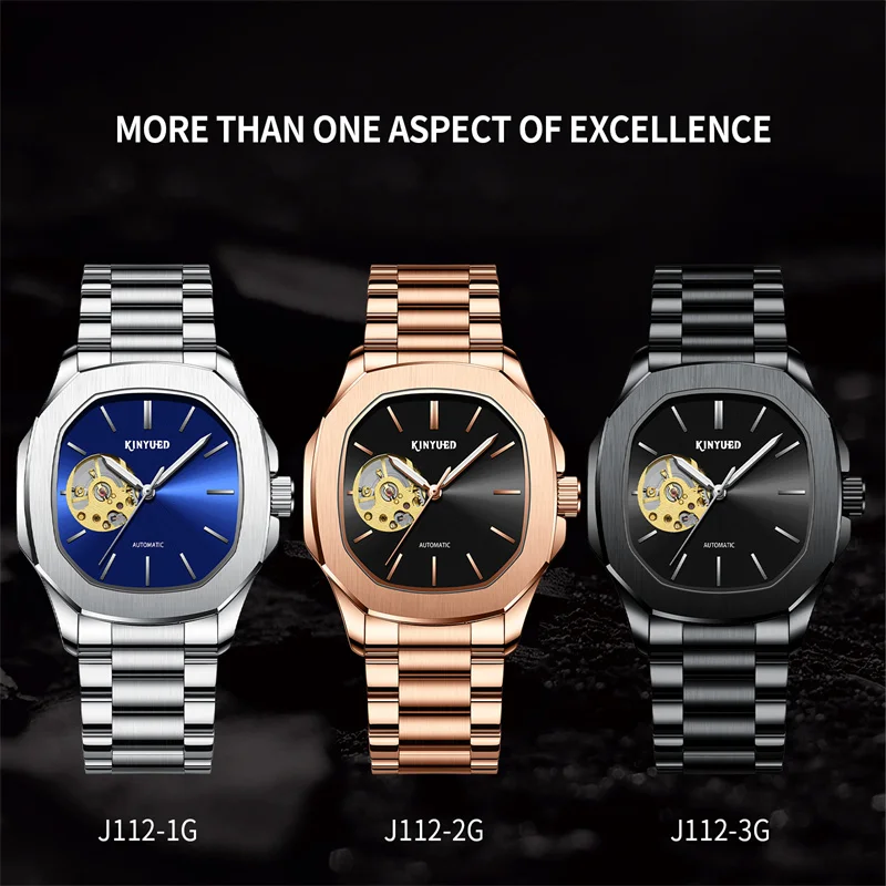 Kinyued Hot Sale Men Automatic Mechanical Watch Stainless Steel Strap Wrist Watches For Men Waterproof Luminous Hand Watch