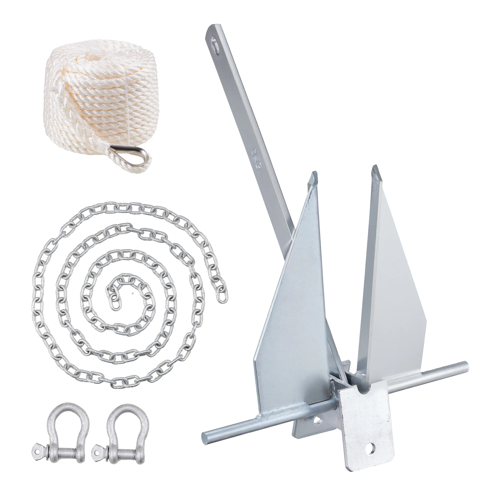 VEVOR Fluke Style Anchor Kit, 13 LBS Hot-Dipped Galvanized Steel Fluke Anchor with 7.9' Chain 101' Rope and Two 0.4