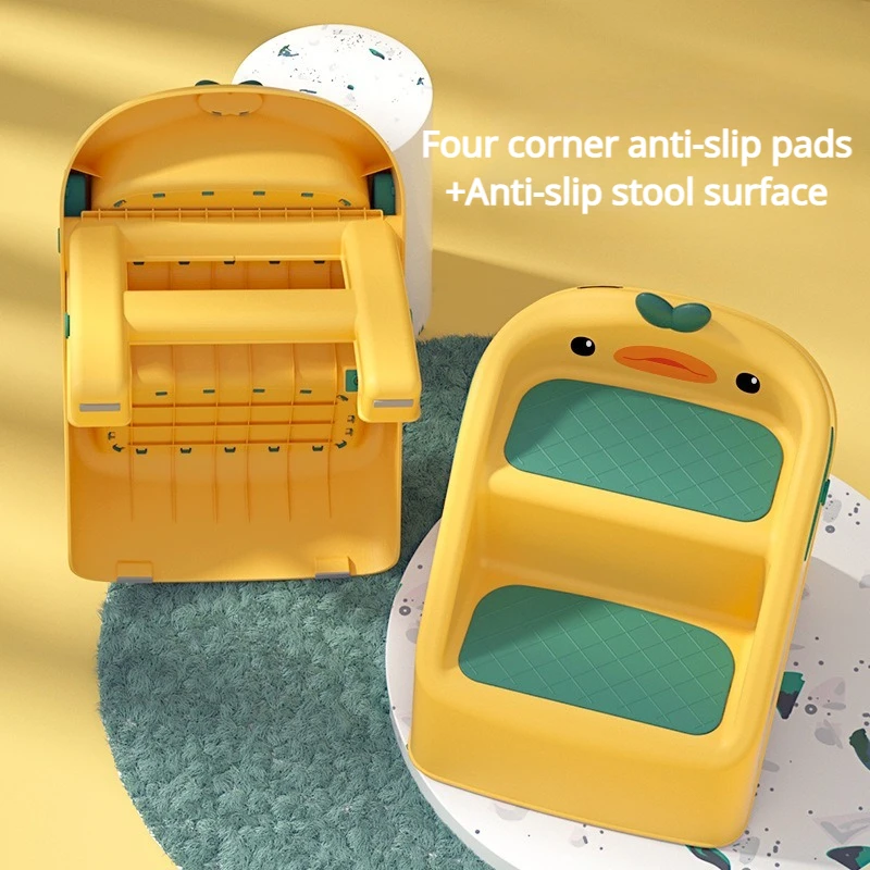 2 Step Stool for Kids Toddler Kids Step Stool for Bathroom Sink Yellow Children\'s Footstool Baby Hand Washing Ladder Easy Move