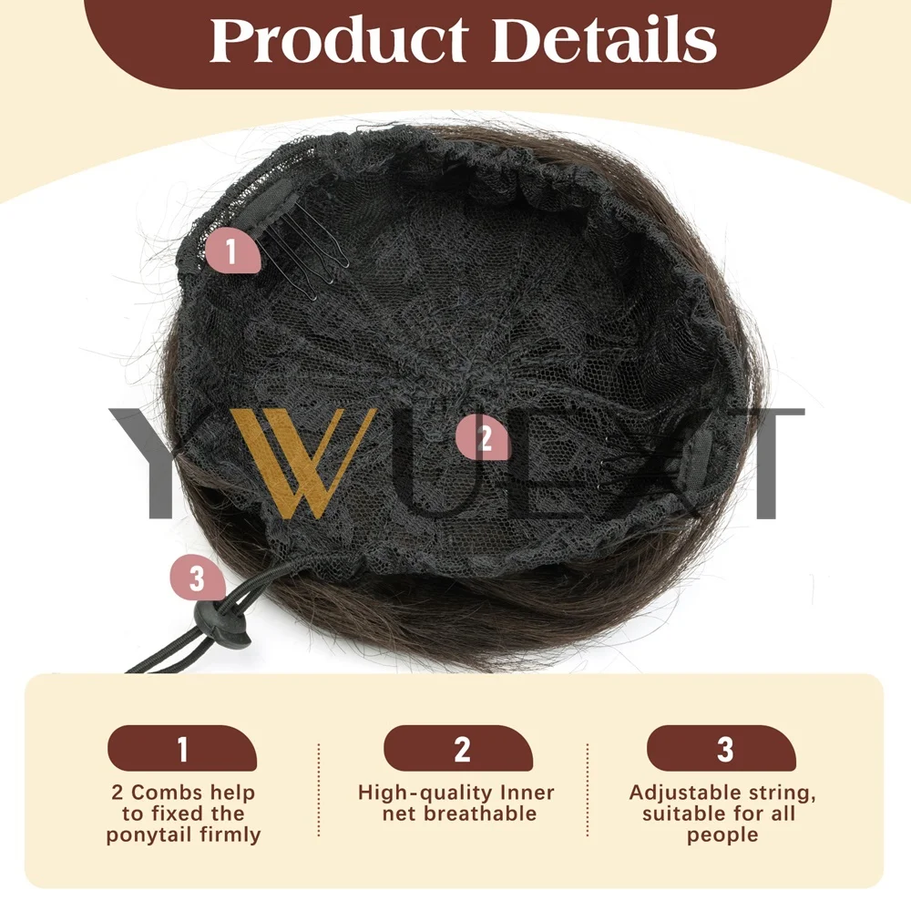 YWUEXT Messy Hair Bun Hair Pieces Straight Scrunchie Updo with Elastic Rubber Band Extension Human Hair Ponytail Chignon Donut