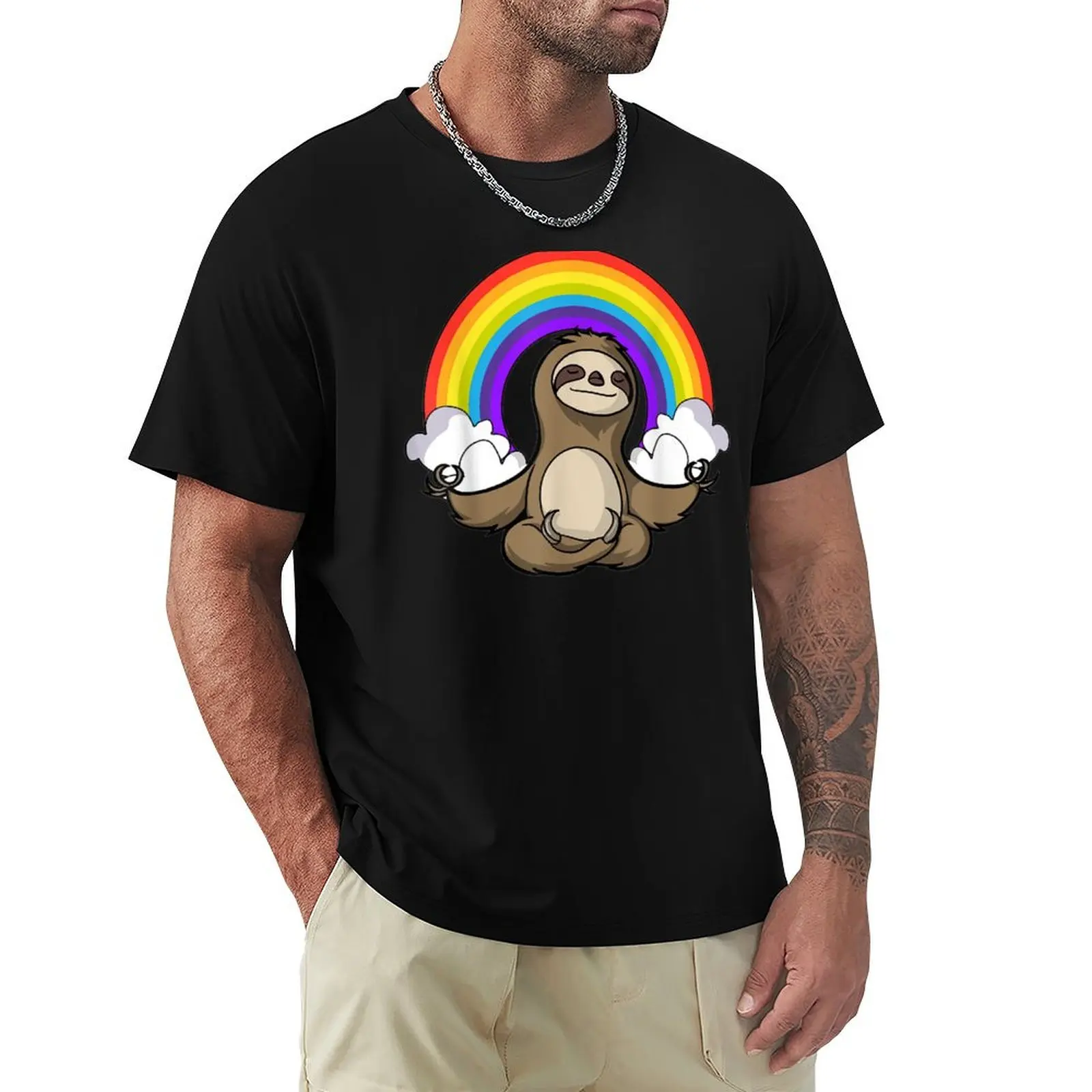 Meditating Rainbow Sloth T-Shirt Plus Size Lightweight Top