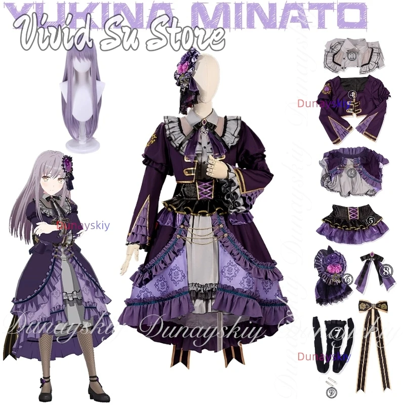 ¡Sueño de BanG! Anime Yukina Minato Cosplay Roselia cantante principal con peluca cian larga con vestido de Lolita púrpura Cosplay rsiJuego completo