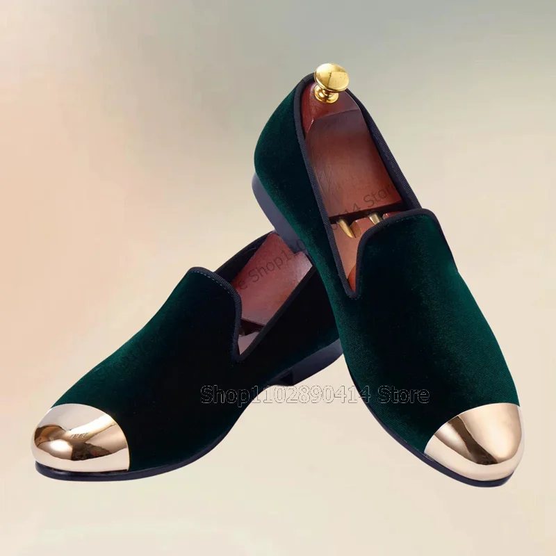 

Green Corduroy Gold Toe Low Top Men Loafers Fashion Slip On Men Shoes Luxurious Handmade Party Banquet Office Men Casual Shoes
