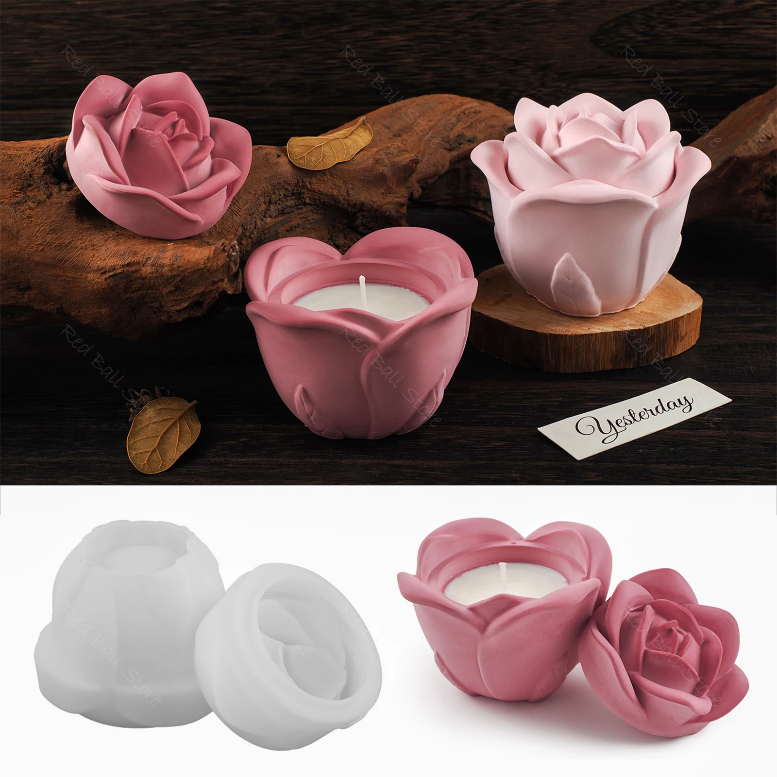 Rose Candle Jar Concrete Silicone Mold Resin Flower Storage Box Molds 3D Candle Ornament Candle Holder Mould Gypsum Box Moulds