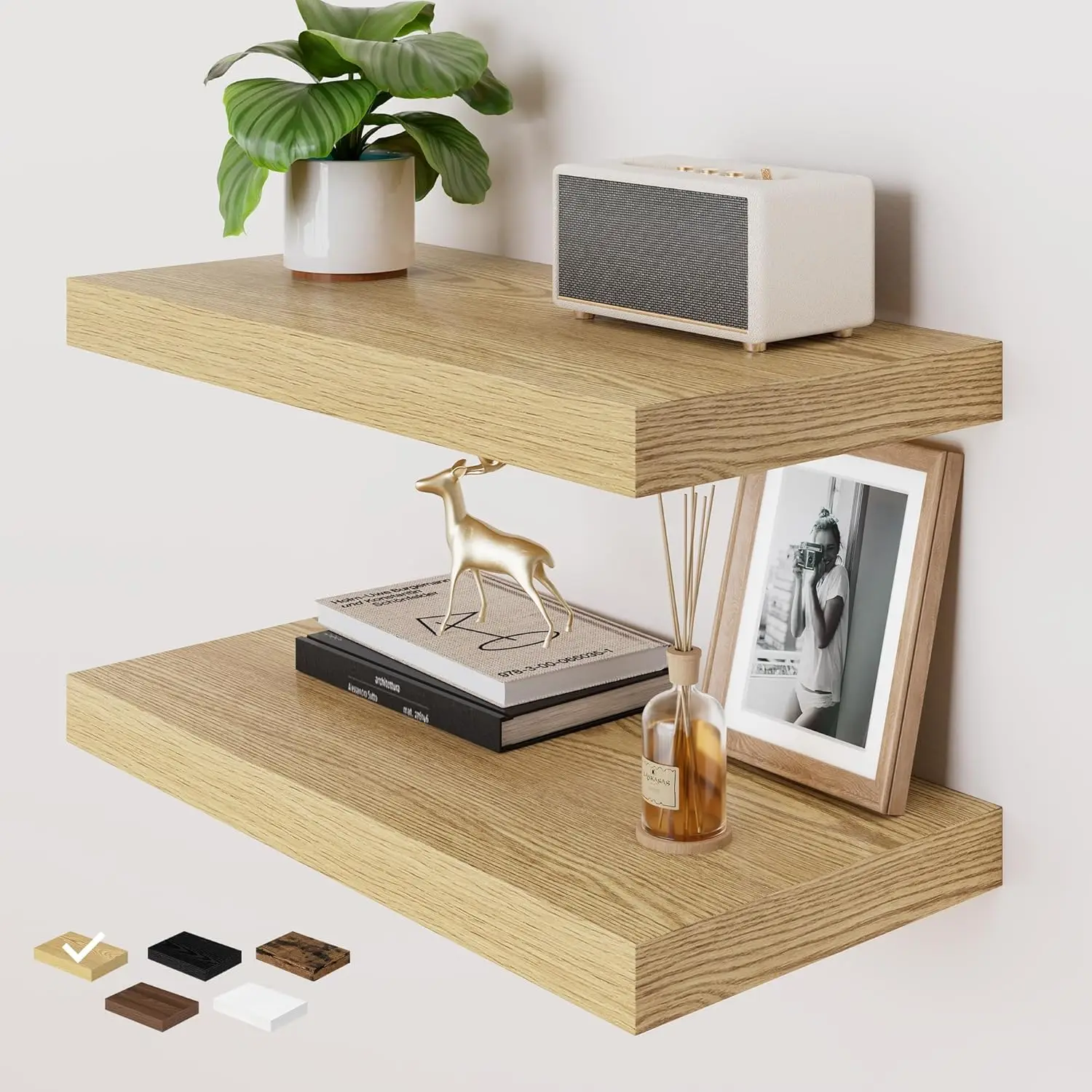 

Deep Floating Shelves for Wall 2 Pack 12" D 24" Wood Hanging Shelf with Invisible Brackets for Bathroom Bedroom Kitchen Laundry