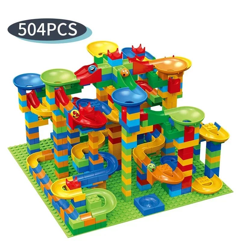 84-504Pcs Marble Race Run Blocks Small Maze Ball Track Building Blocks Kids Gift Plastic Funnel Slide Assemble DIY Bricks Toys