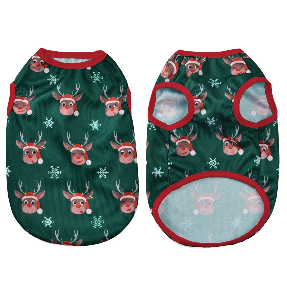 Christmas Dog Clothes For Small Medium Dogs Cats Xmas Deer Snowman Print Puppy T-shirt Pug Vest Coat Chihuahua Pug Pet Costumes