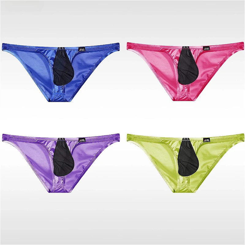 

Sexy Underwear Silky Mens Breathable Briefs Ice Silk Ultra-thin Convex Pouch Underpants Transparent Glossy Man Low Waist Panties