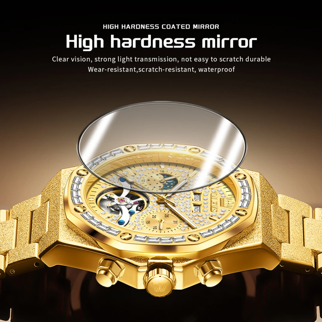 OLEVS 9805 Orologio meccanico di moda regalo cinturino in acciaio inossidabile orologio da polso con quadrante rotondo