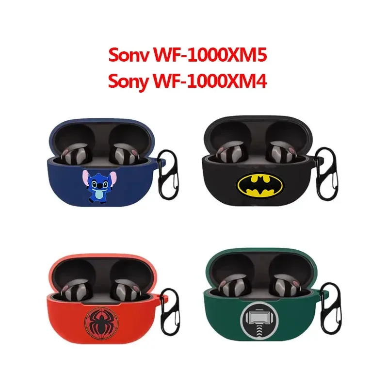 Cartoon Marvel Batman Cover For Sony WF-1000XM5 / WF-1000XM4 Silicone Wireless Earbuds Charging Box Protective Shell With Hook