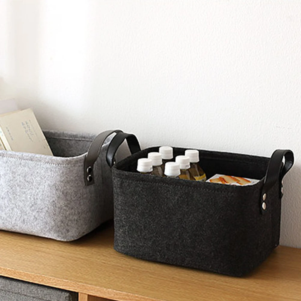 

Felt Storage Basket Premium Portable Sundries Organizer Open Design Handle Desktop Household Creative Nonwovens Container Simple