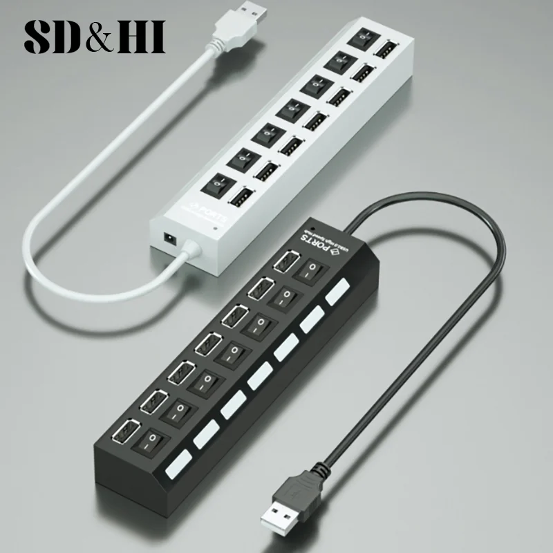 1PCS USB Hub 7-Port USB Adapter Expander USB Switch Portable Separators For Computers And Laptops