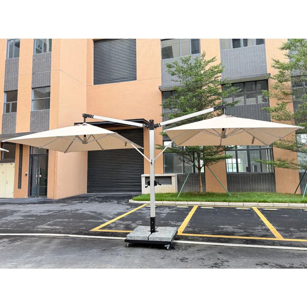 Heavy-Duty Two-Head Full Customize Commercial Aluminum Frame Cantilever Hanging Umbrella Foldable Waterproof Marble Base Outdoor