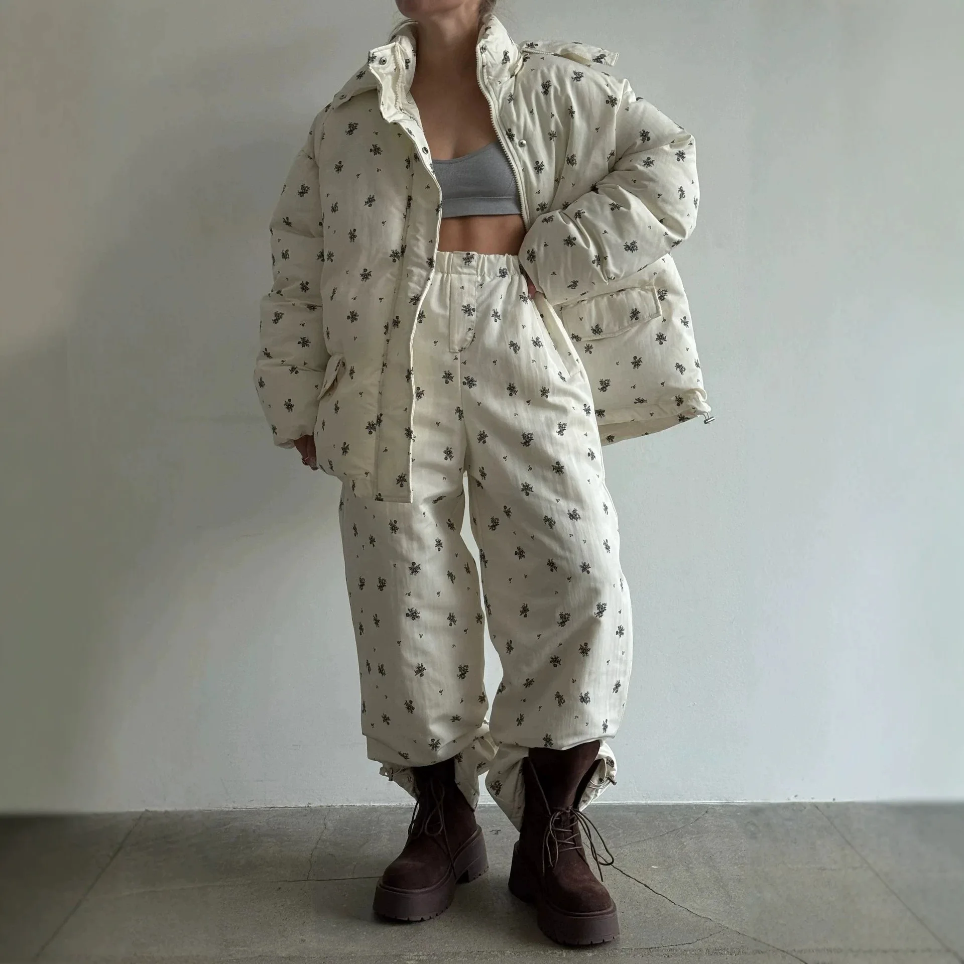 Women Winter Coat Long Sleeve Flower Print Hooded Women Fashion Coat Warm Jacket Women Tops Casaco Feminino