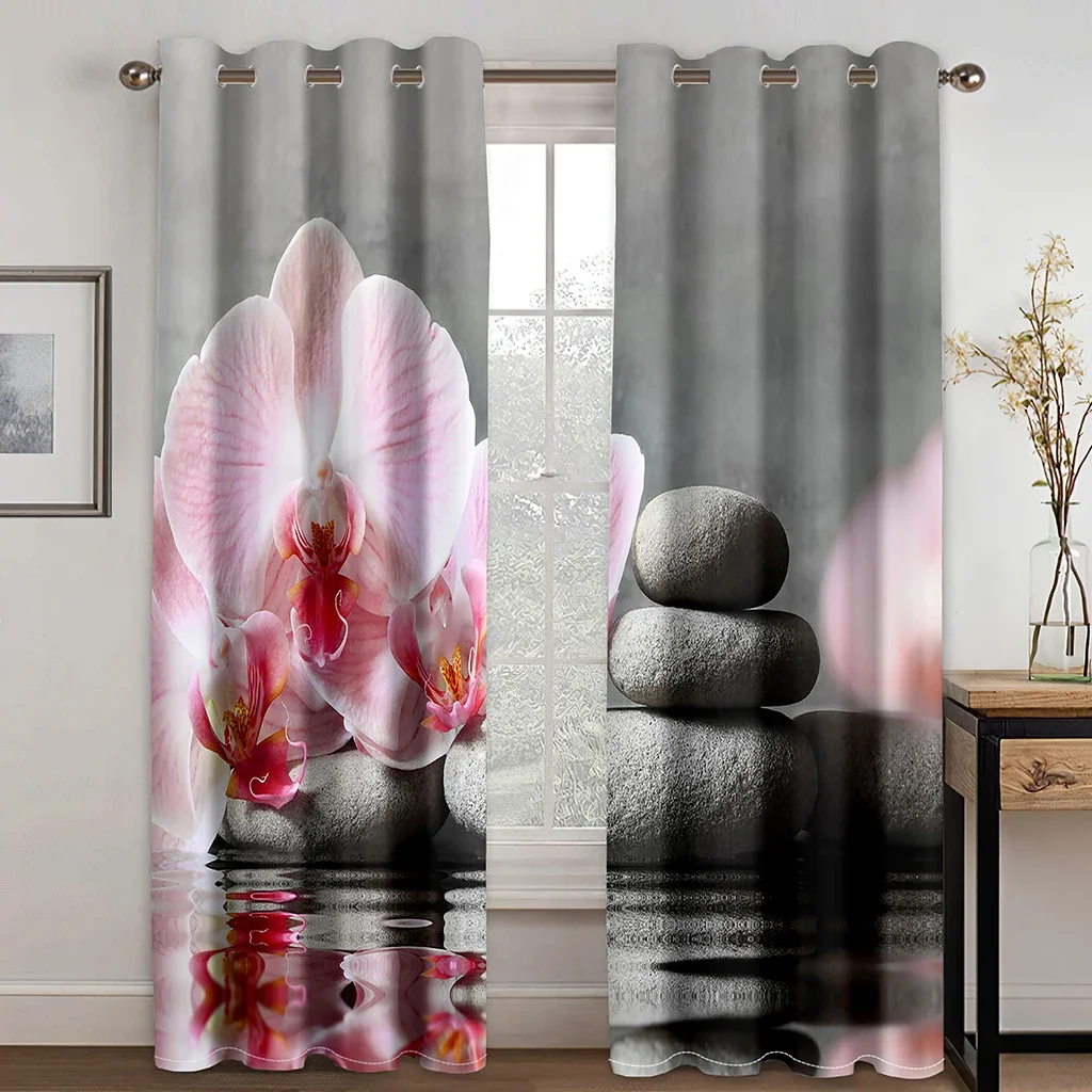 

Оптовая продажа, под заказ, Zen Green Bamboo Buddha Stone, две тонкие оконные шторы для гостиной, спальни, Декор, 2 шт., бесплатная доставка