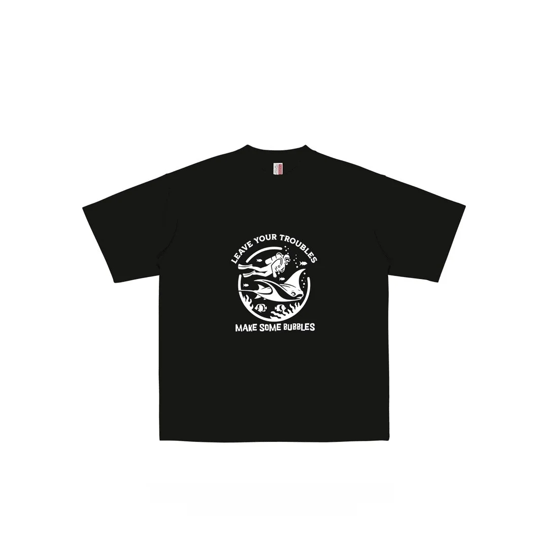 Pure Cotton Loose Fit Short Sleeve T-Shirt with Manta Ray Print for Ocean Diving Lovers Unisex Breathable Sweat Absorbent