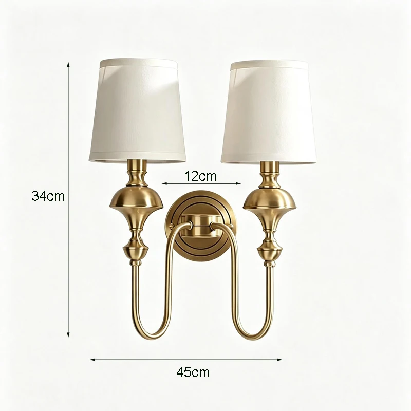 Full Copper Double Heads American Wall Lamp Living Room Background Wall Lamp Nordic Bedroom Bedside Lamp Stair Corridor Light
