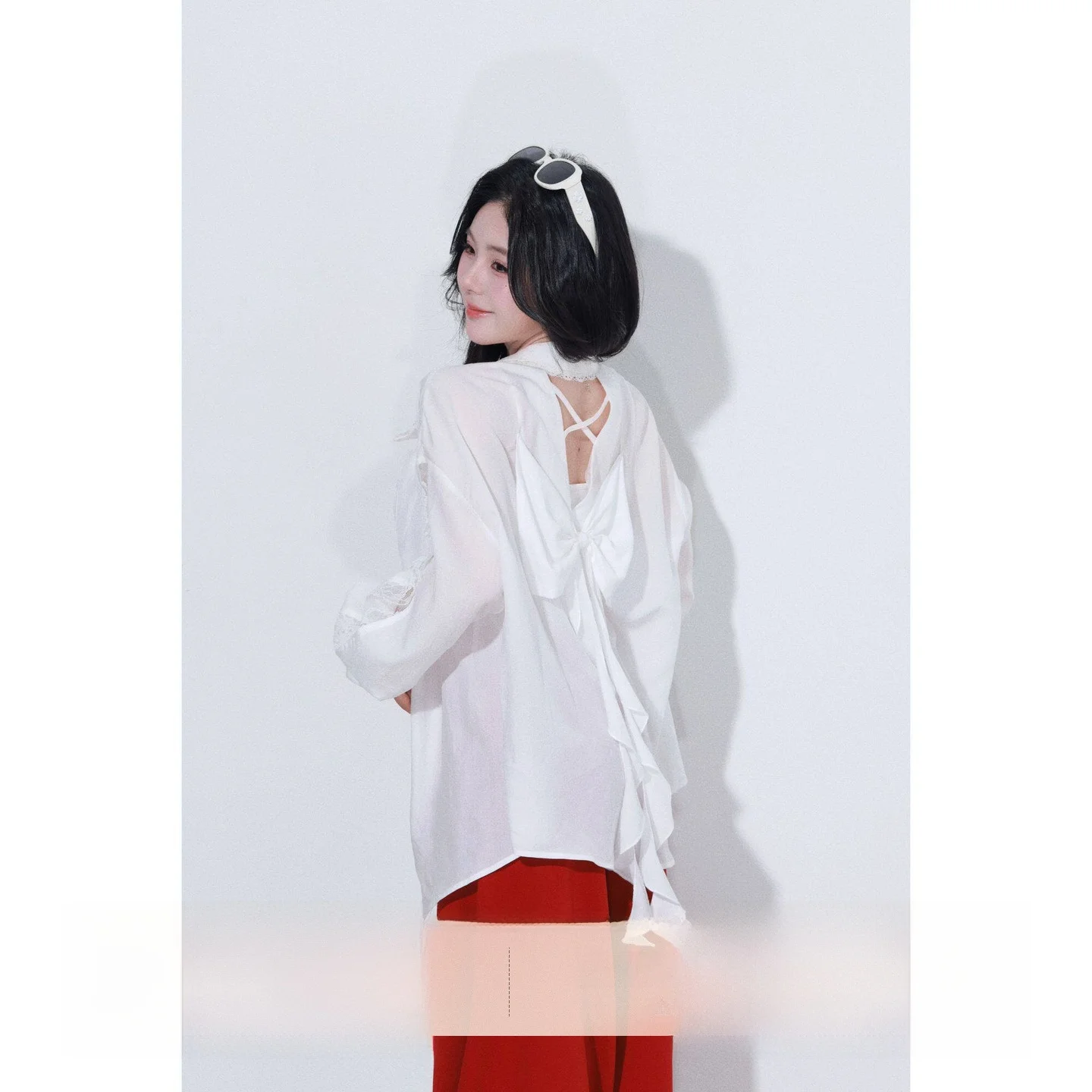 

Charming Lazy Style Knot Shirt Versatile Splicing 100% Lyocell Fabric Women's Casual Summer Long Sleeve Shirt