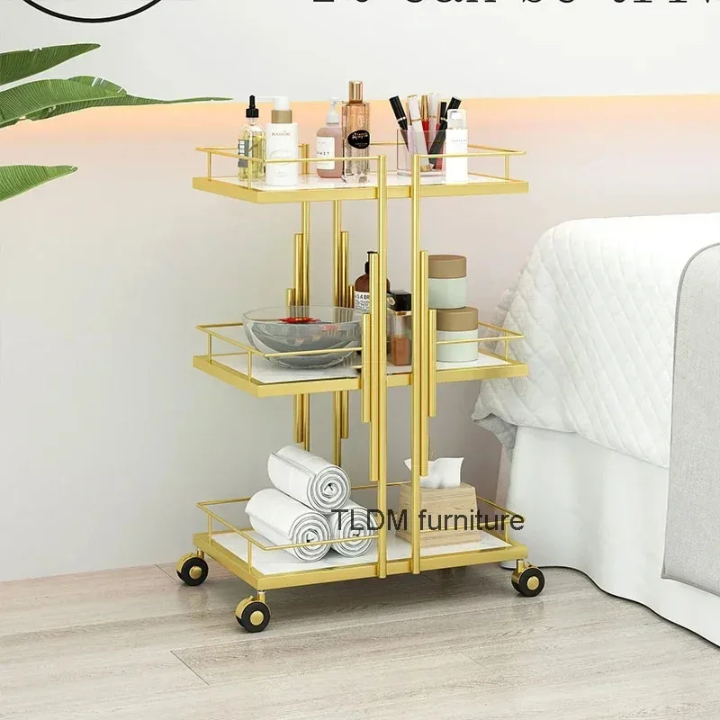 

Simple Nordic Iron Art Salon Trolleys Light Luxury Beauty Salon Tool Cart Rack Modern Salon Furniture Multi-layer Mobile Trolley