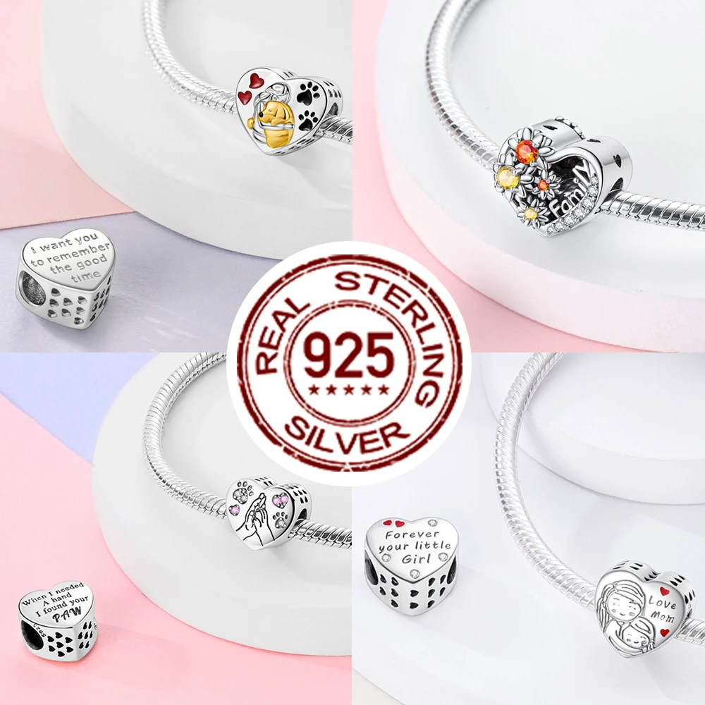 925 فضة سحر الحب الأم شقيقة عائلة سعيدة المعلقات الخرز صالح الأصلي سوار سحر DIY مجوهرات هدية للمرأة #4