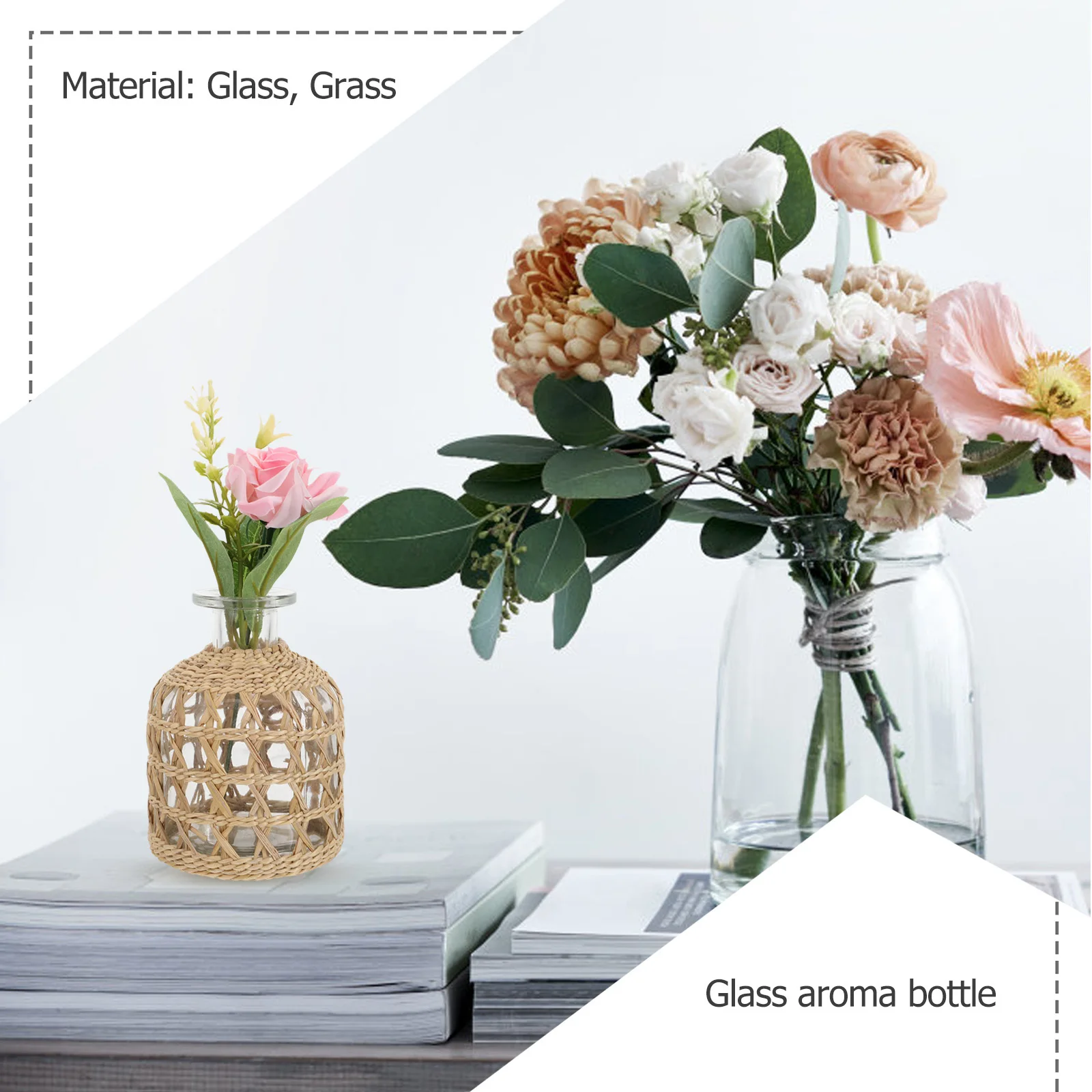 

1Pcs Glass Aroma Bottle Natural Light Brown Handwoven Vase Decorative Home Adornment Table Decor Aromatherapy Bottle