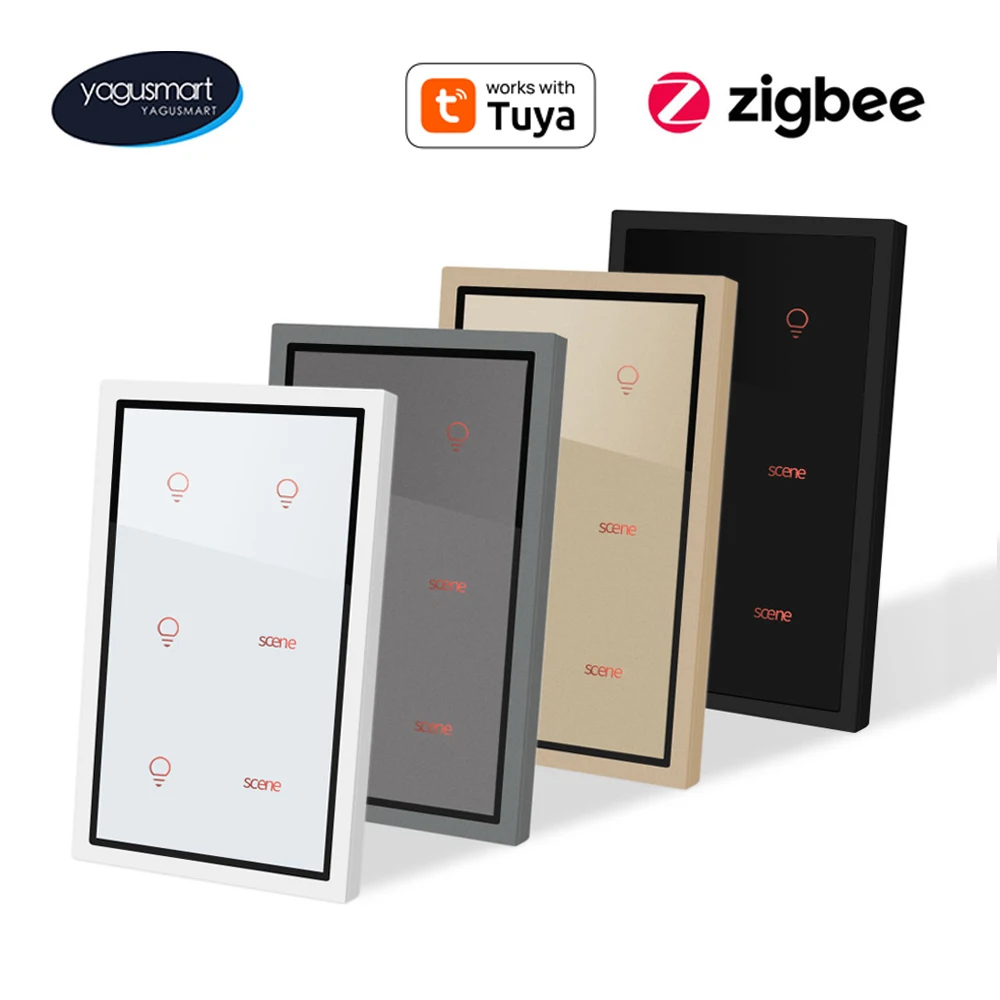 Yagusmart Zigbee Light Switch Scene Switch 4 Gang 4x2 Touch Wall Switches Work with Tuya APP Google Home Voice Control