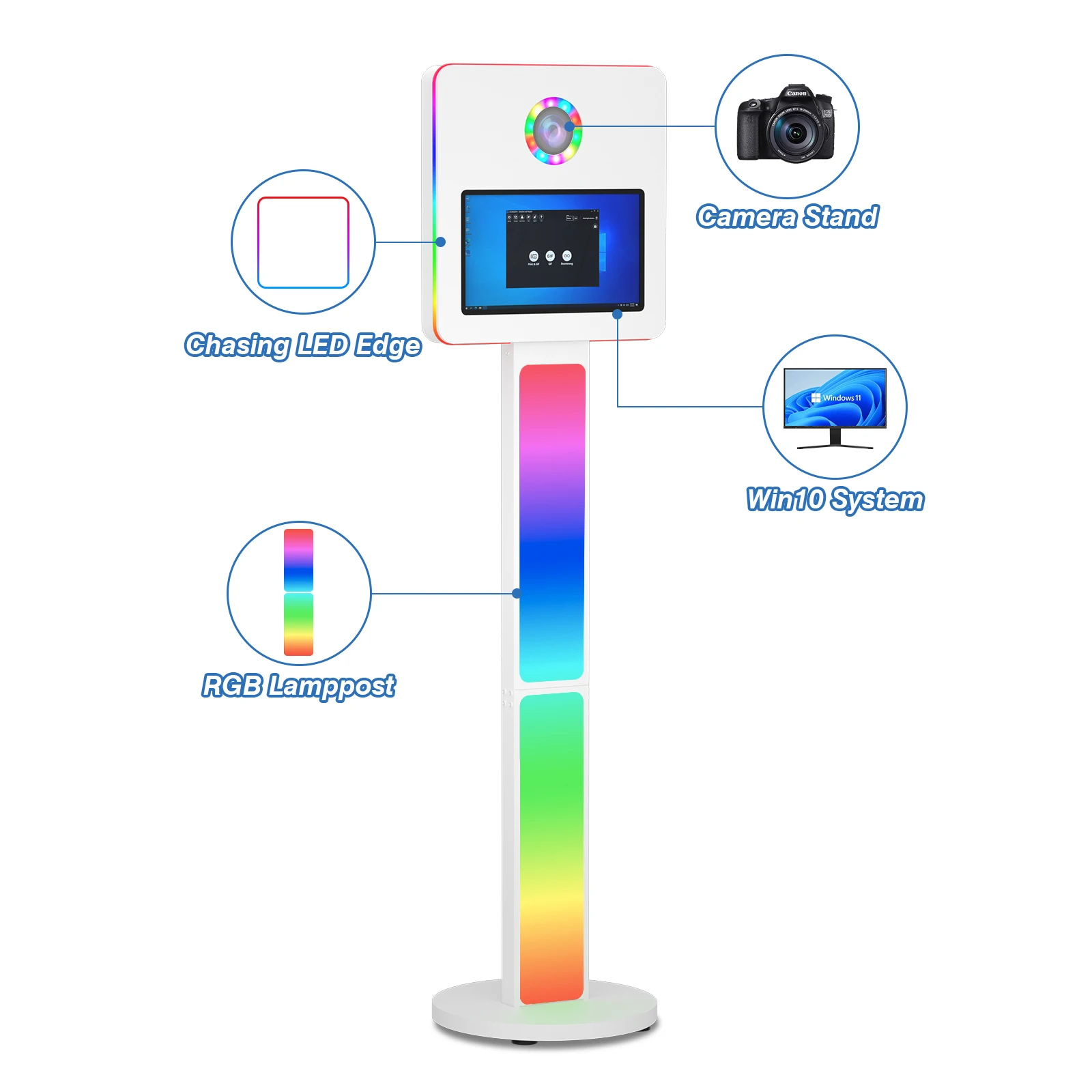 Photo Booth 15.6 Inch Touch Screen Instant Print SLR Compatible RGB LED Photobooth Wedding Party Rental