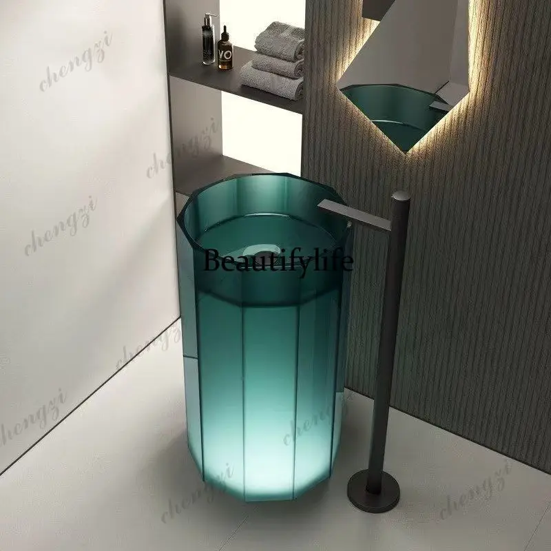 Rhombus column basin transparent resin, wash basin, household hotel vertical personalized wash basin pool