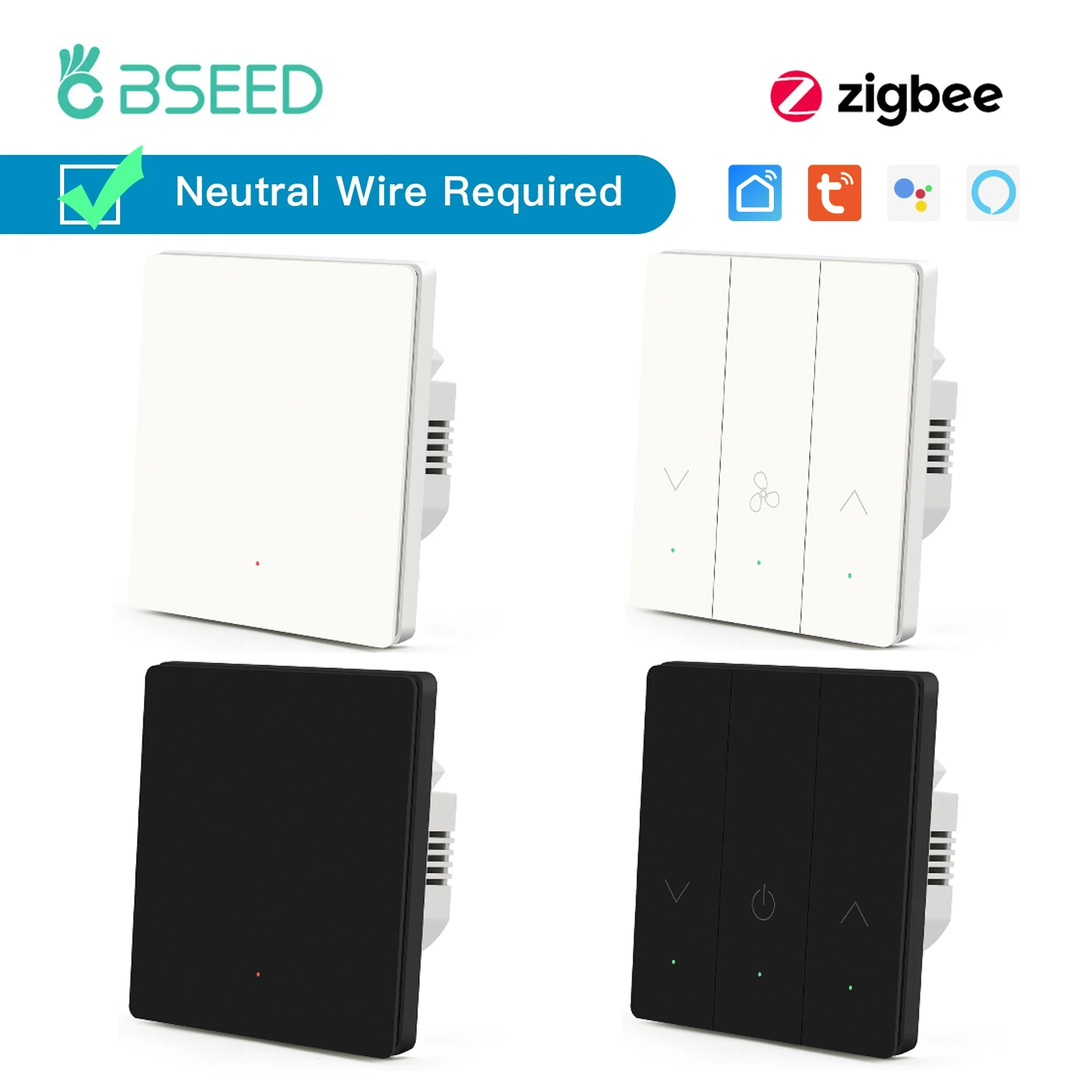 BSEED Zigbee Dimmer przełączniki mechaniczne inteligentne przełączniki wentylatorów inteligentna aplikacja Google Alexa neutralny automatyczny przełącznik odbicia domu 30A