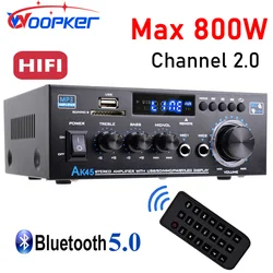 Woopker AK45 HiFi-Digitalverstärker, maximale Leistung 90 W x 2 Kanal 2.0 Bluetooth-Surround-Sound-AMP-Lautsprecher für Zuhause, Auto