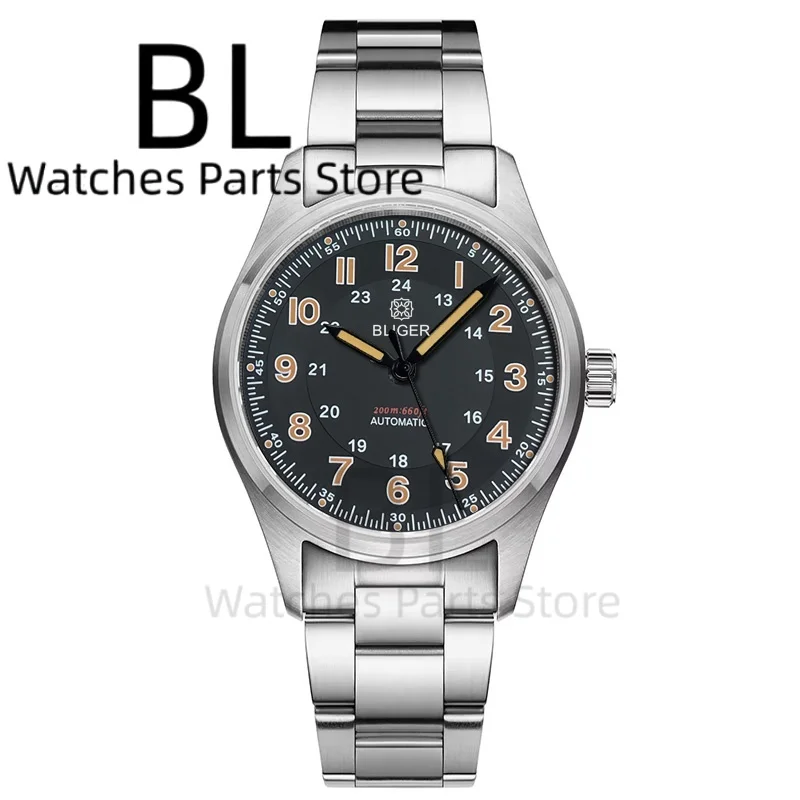 ساعة BLIGER باللون الأخضر الزيتوني للرجال 36mm39mm ساعة الطيار من الفولاذ المقاوم للصدأ NH35 زجاج الياقوت الأوتوماتيكي 10 ATM أخضر مضيء